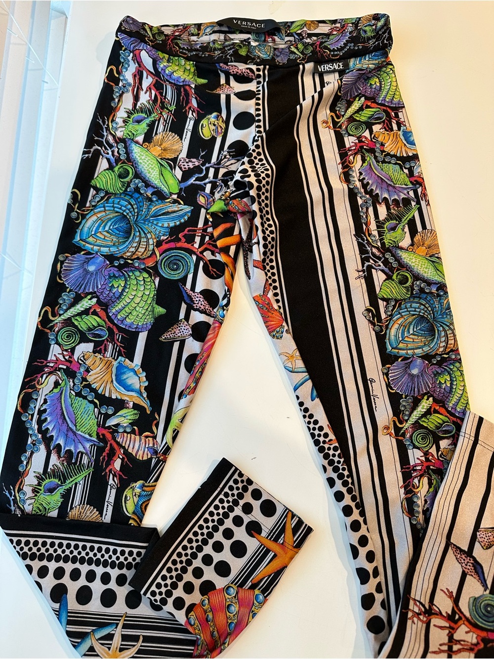 Versace Black White Green Baroque Sea-Print Trousers size 36 -XS / Small - Picture 3 of 5